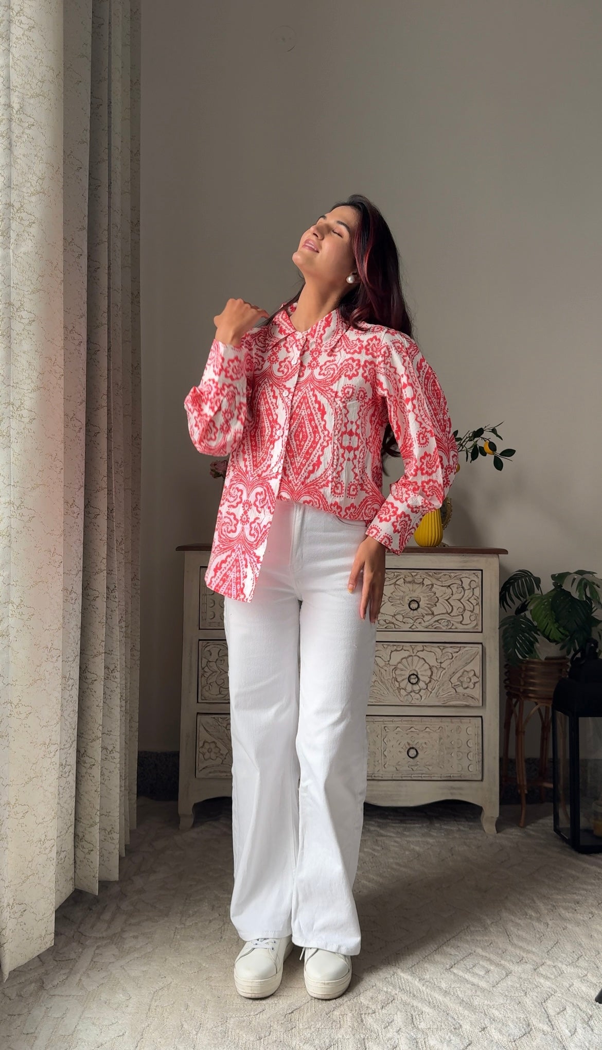 Coral Paisley Cotton Shirt