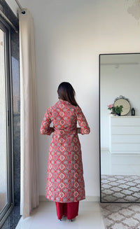 Rust Traditional Print Kurta Set