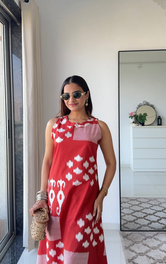 Red Ikat Sleeveless Set