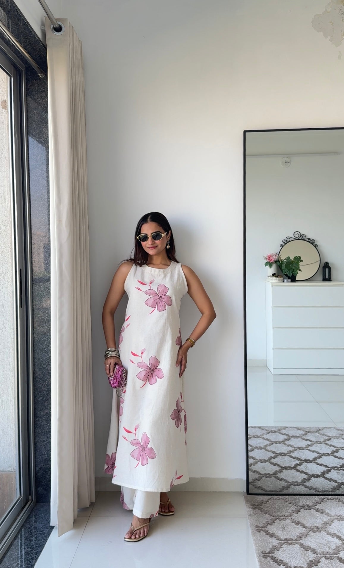 Ivory & Blush Floral Sleeveless Dress Set