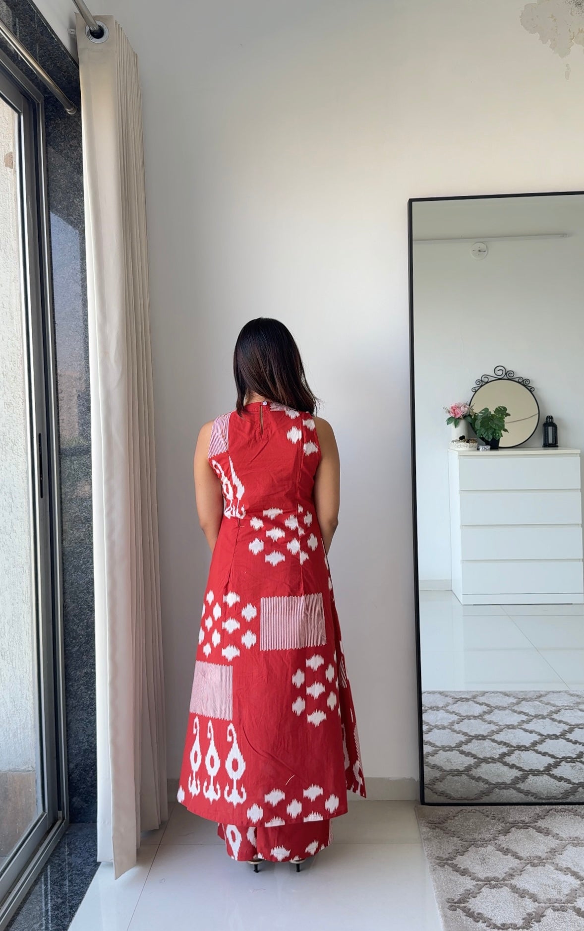Red Ikat Sleeveless Set