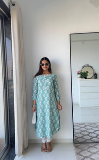 Mint Green Floral Straight Kurta Set