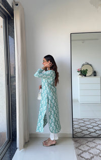 Mint Green Floral Straight Kurta Set