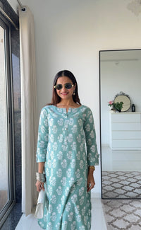 Mint Green Floral Straight Kurta Set