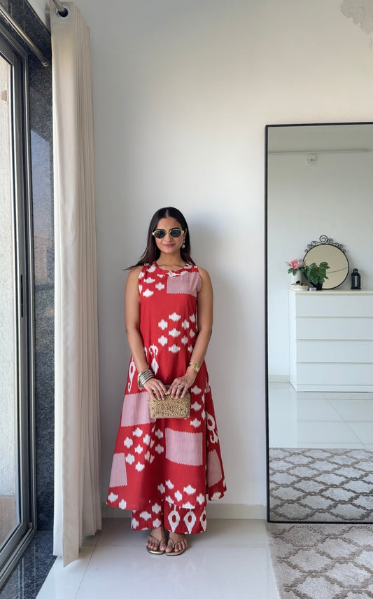 Red Ikat Sleeveless Set