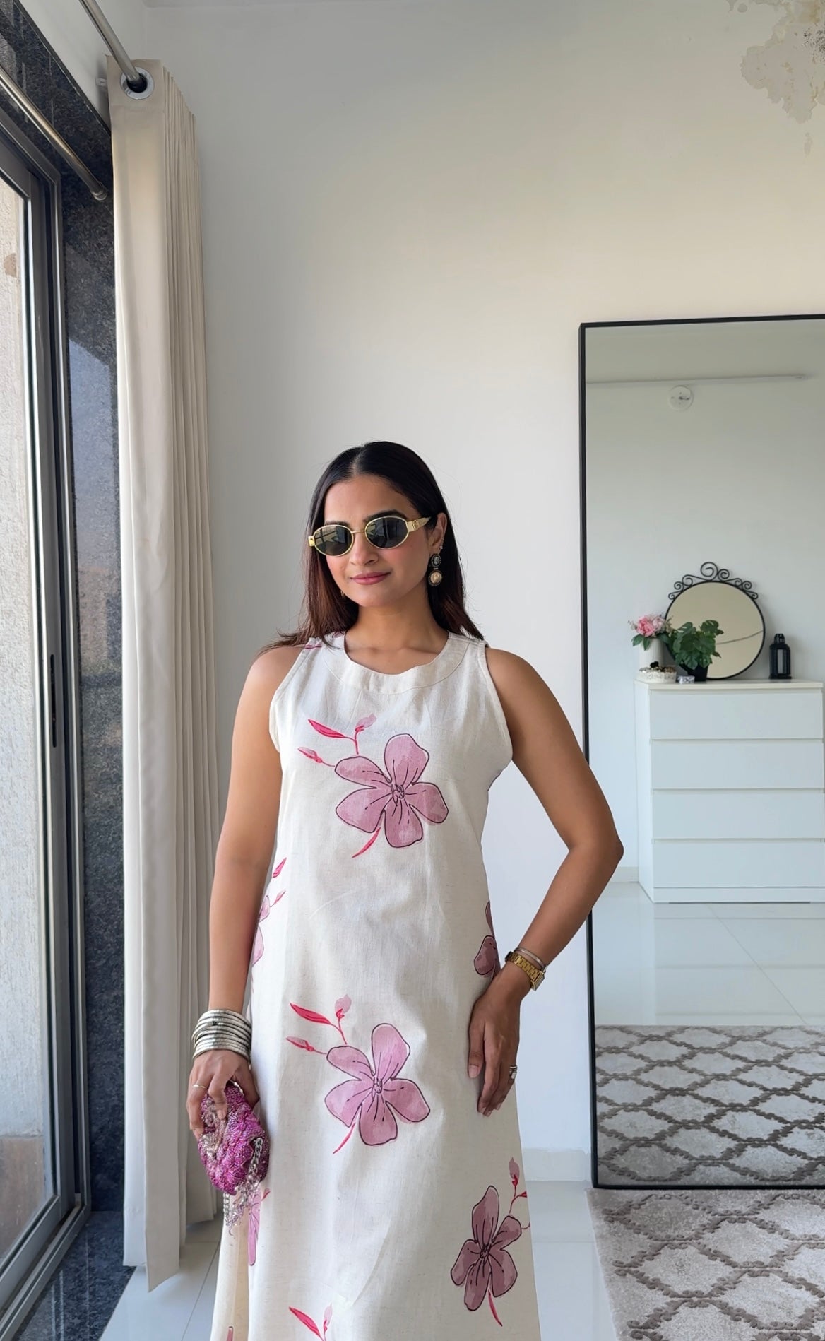 Ivory & Blush Floral Sleeveless Dress Set