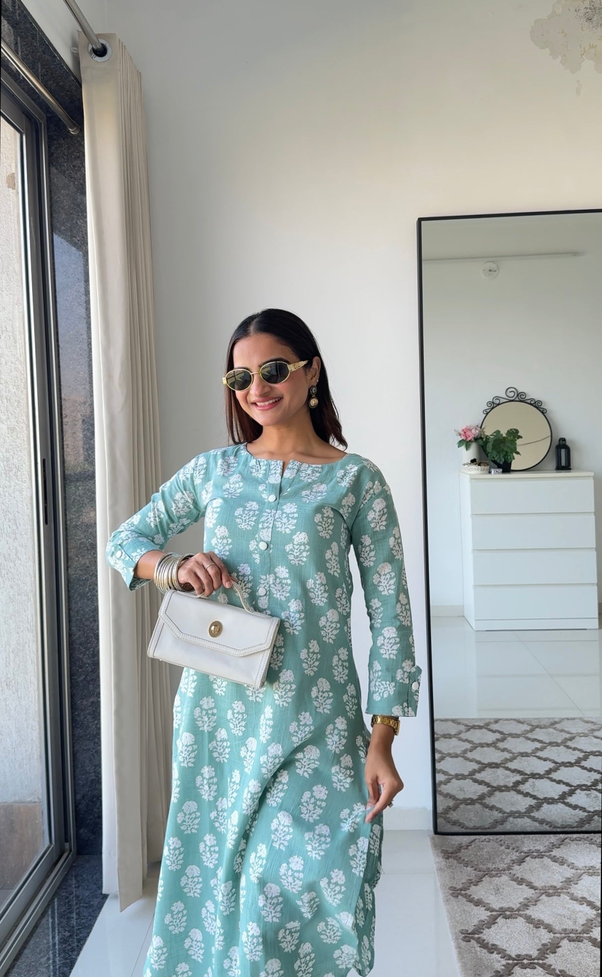 Mint Green Floral Straight Kurta Set