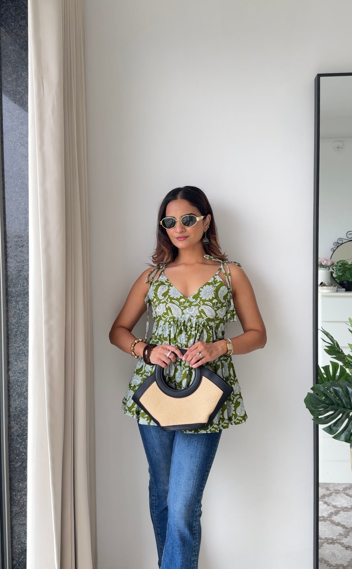 Tanvi Green Pure Cotton Sleeveless Peplum Top