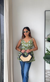 Tanvi Green Pure Cotton Sleeveless Peplum Top