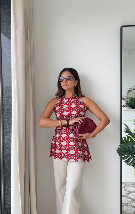 Sandhya Red Pure Top