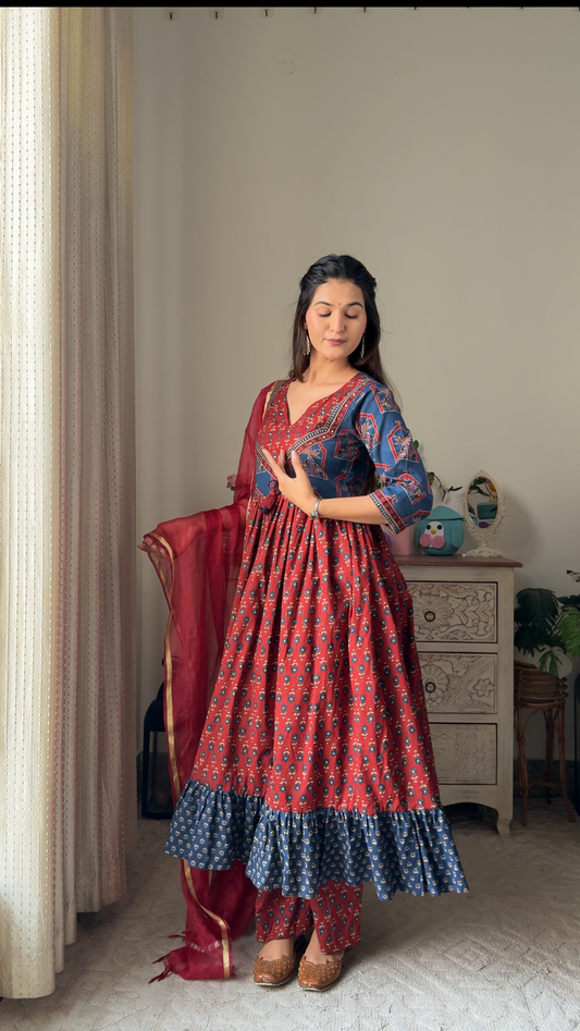 Saanjh Anarkali Set with kota doria dupatta