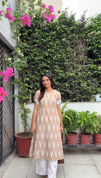 Prithvi Ikat Beige Cotton Kurta Set