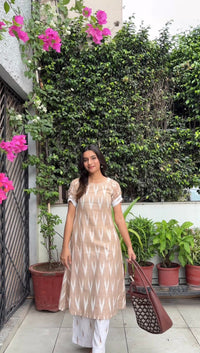 Prithvi Ikat Beige Cotton Kurta Set