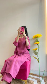 Rose Pink Chikankari Embroidered Kurta Set