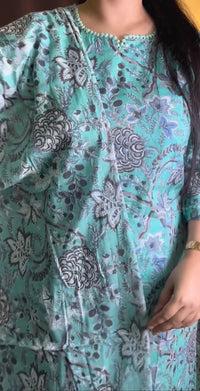 Green beaded border Pure Cotton Suit set