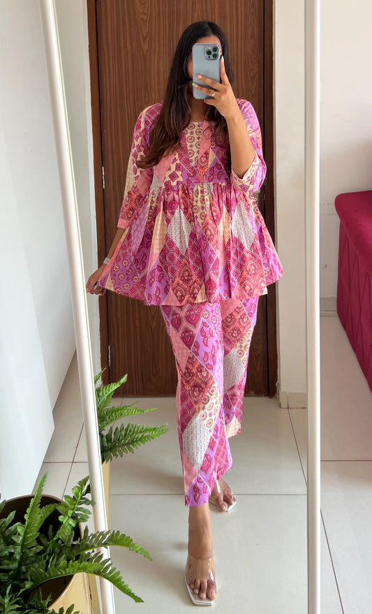 Purple Patched Printed Cotton Co-ord Set