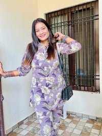 Purple Floral Pure Cotton Co-ord Set