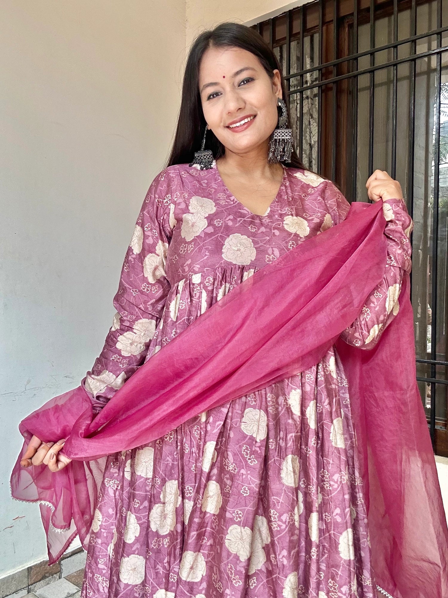 Falak Gher Pink Muslin Suit With Matching Organza Dupatta
