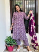 Purple Floral Pure Cotton Suit Set with Kota Doria Dupatta
