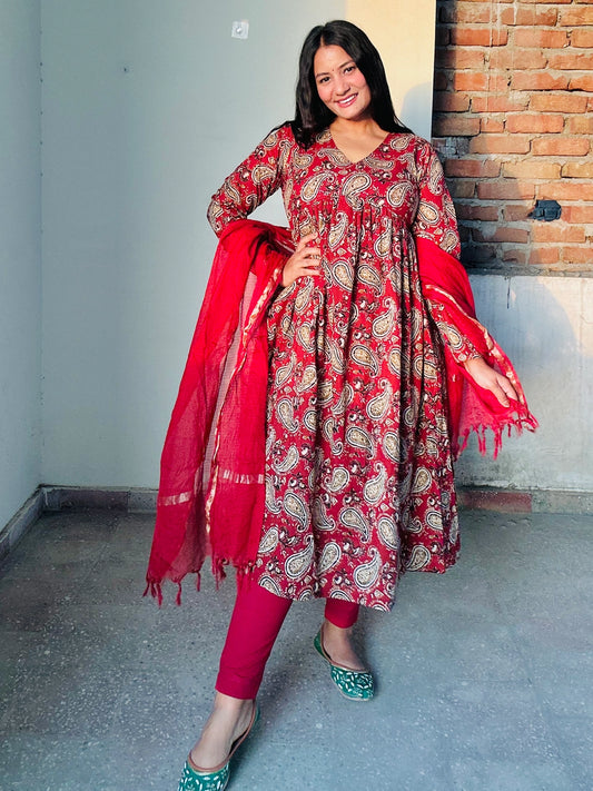 Kamodini Pure Cotton Anarkali Style Suit Set