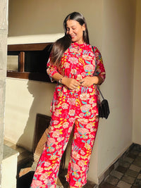 Floral Red Pure Cotton Co-ord Set