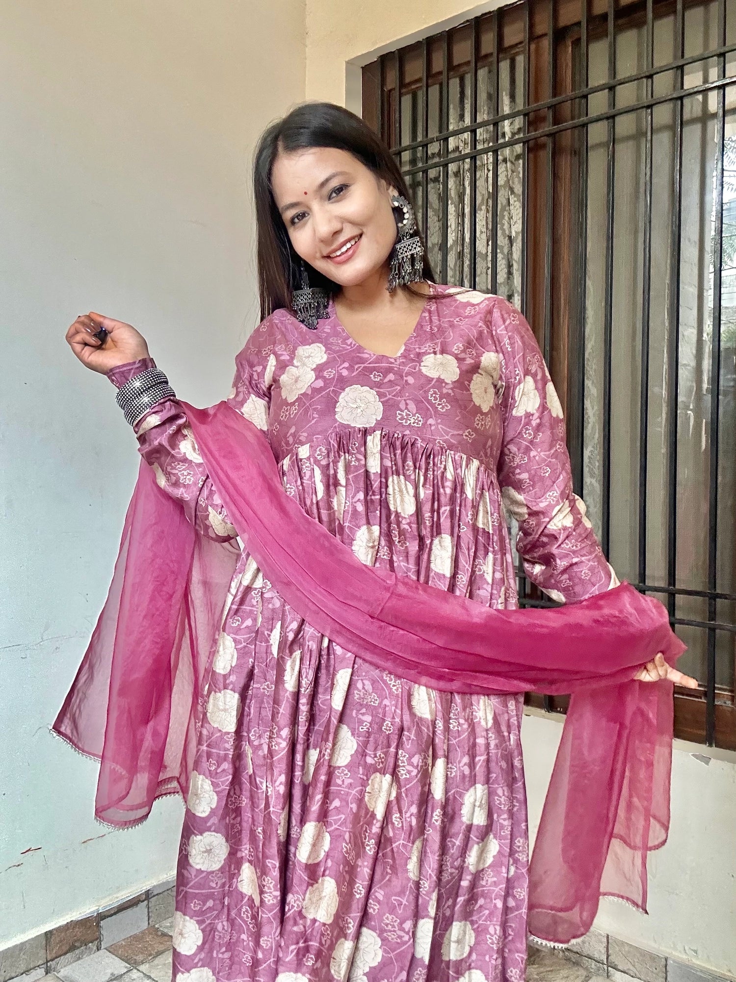 Falak Gher Pink Muslin Suit With Matching Organza Dupatta