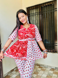 Red & White Angrakha Peplum Style Co-ord Set