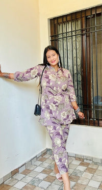 Purple Floral Pure Cotton Co-ord Set
