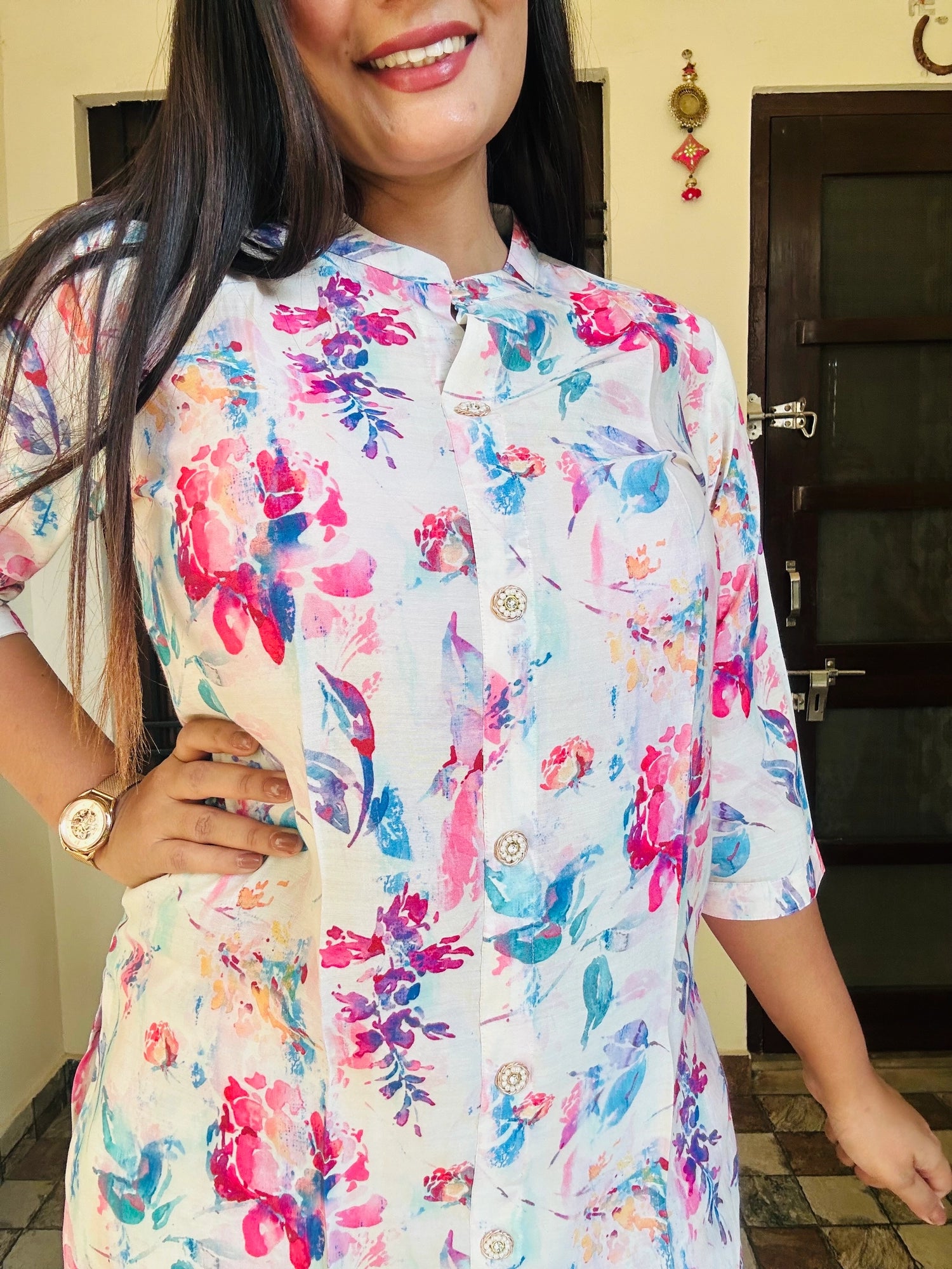 White Floral Silk Co-ord Set