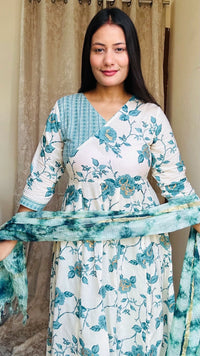 Mandakini Green & White Floral Suit Set
