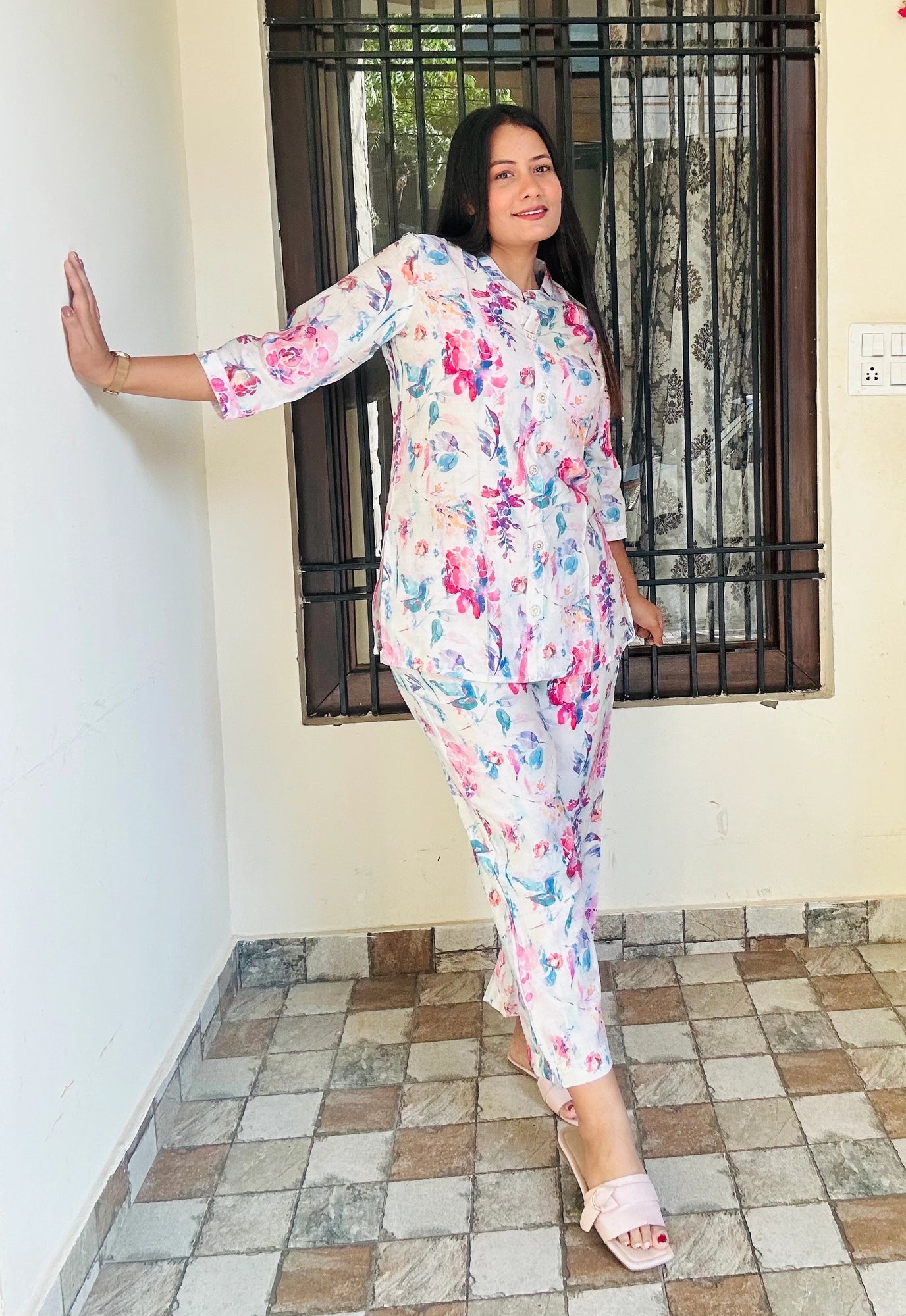 White Floral Silk Co-ord Set