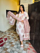 White & Pink Mughal Boota Straight Style Suit Set