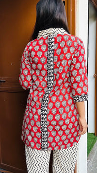 Red & Beige Handblock Printed Pure Cotton Co-ord Set