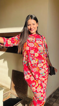 Floral Red Pure Cotton Co-ord Set
