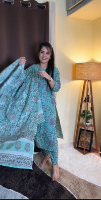 Green beaded border Pure Cotton Suit set