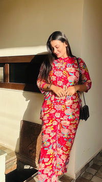 Floral Red Pure Cotton Co-ord Set