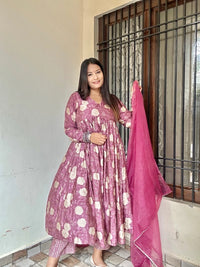 Falak Gher Pink Muslin Suit With Matching Organza Dupatta