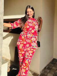 Floral Red Pure Cotton Co-ord Set