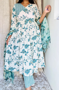 Mandakini Green & White Floral Suit Set
