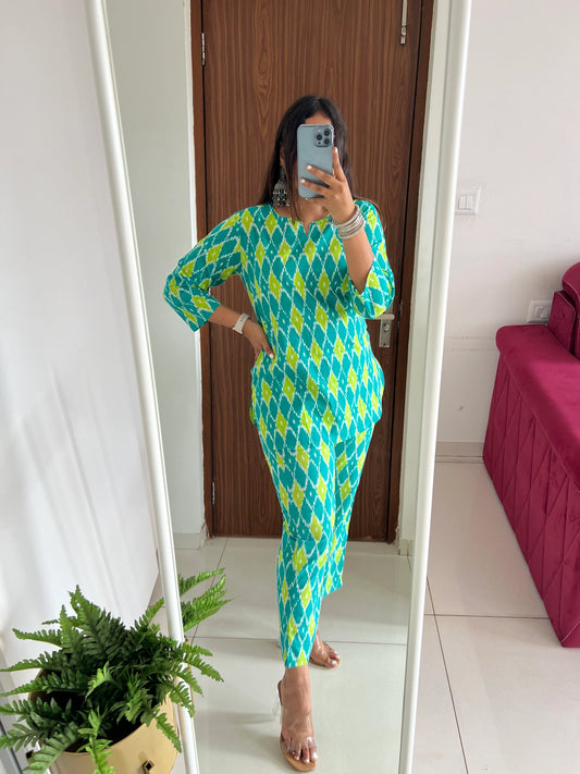 Green & Blue Pure Cotton Co-ord Sets